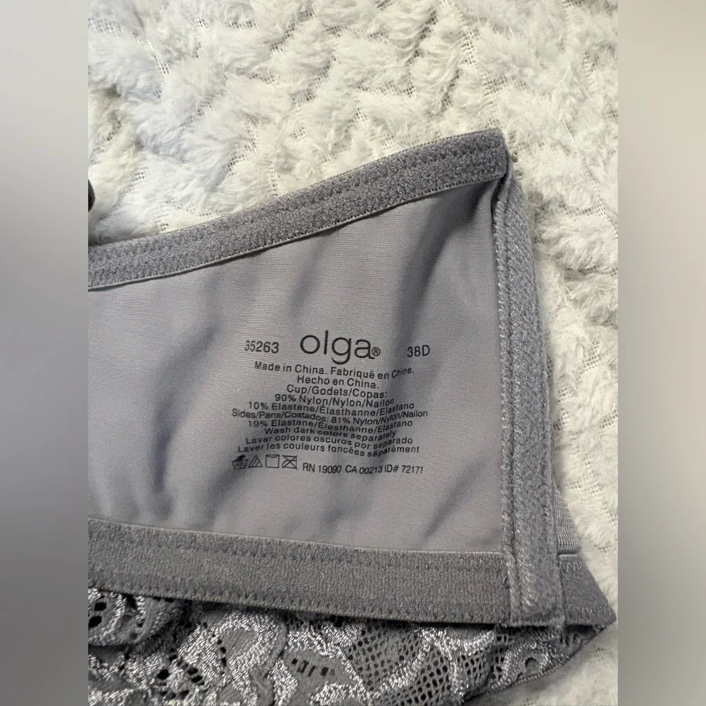 Olga Pretty Lace Cami Bra 38D Gray Floral Lace Full Coverage Underwire Softcore - Picture 7 of 7